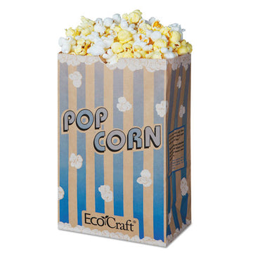 Bagcraft Ecocraft Grease-resistant Popcorn Bags, 85 Oz, 2-ply, 3.25" X 8.63", Blue Stripe-natural, 500-carton freeshipping - TVN Wholesale